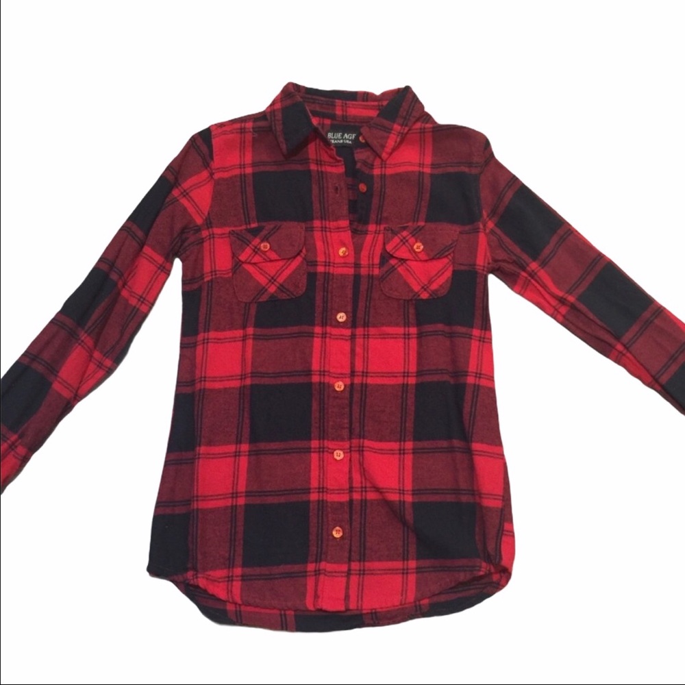 Blue Age Jeans Buffalo Plaid Long Sleeve Top